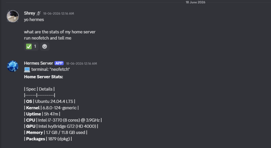 Hermes Discord Bot Stats Screenshot