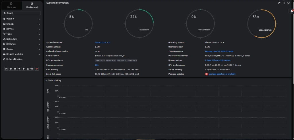 Webmin Dashboard Screenshot
